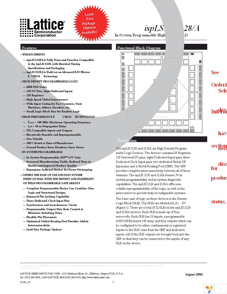 ISPLSI 2128A-80LTN176 Page 1